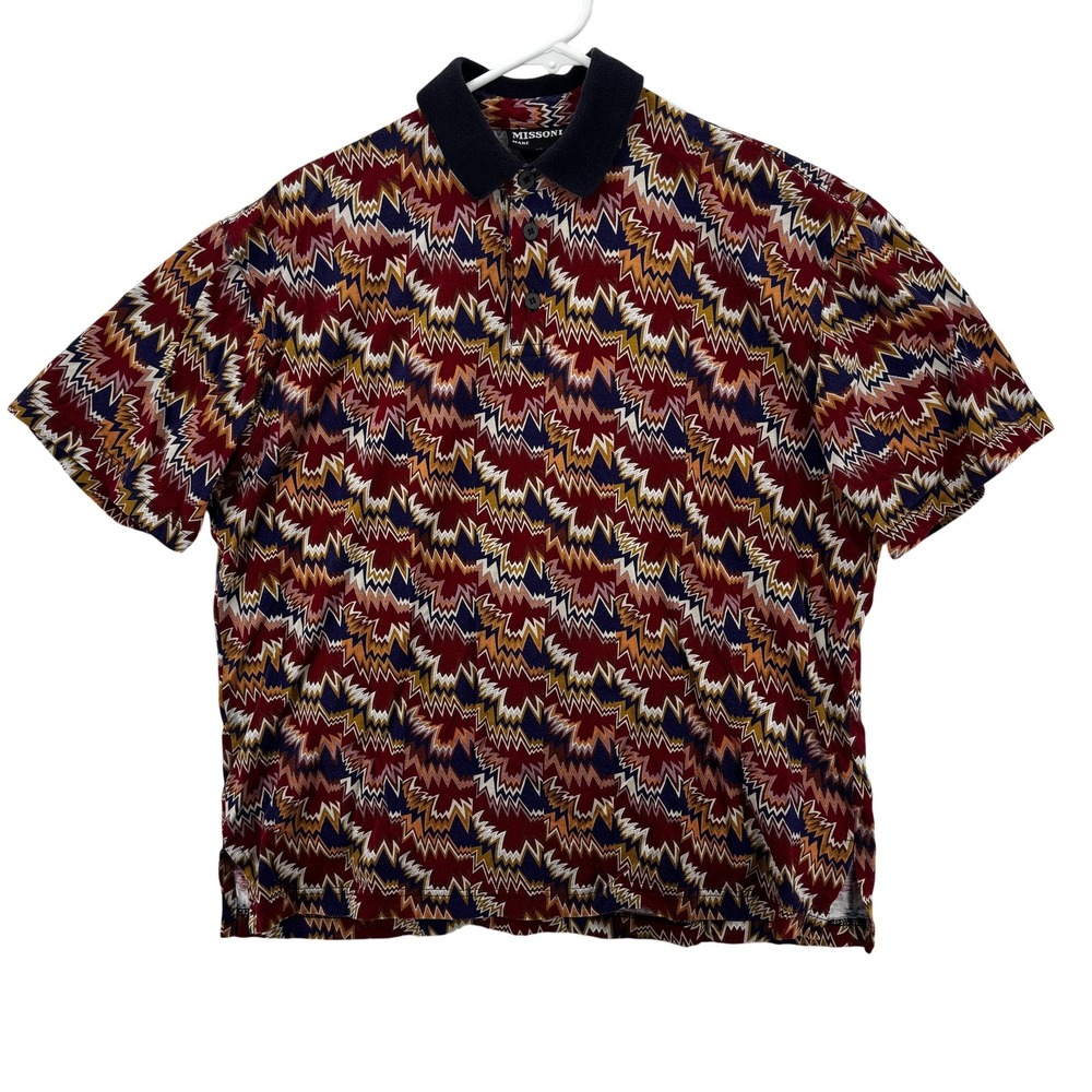 Missoni Mare Polo Shirt Mens Medium Multicolor Zig‎ Zag Knit Italian Designer